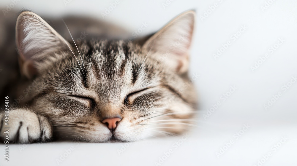 A heartwarming image of a cute kitten with striped fur, deeply asleep and resting peacefully on a soft, white surface, showcasing tranquility and comfort. A heartwarming image of a cute kitten with striped fur, deeply asleep and resting peacefully on a soft, white surface, showcasing tranquility and comfort.