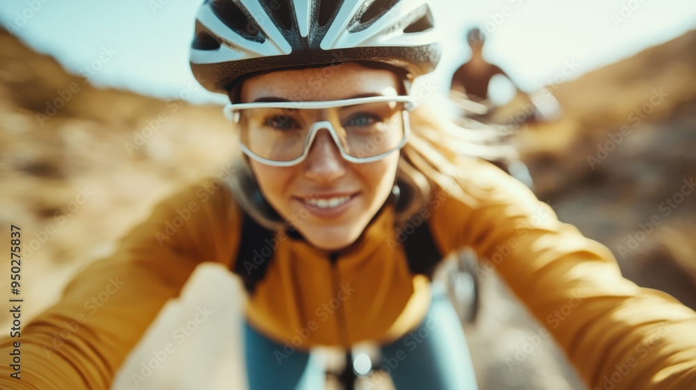 A energetic cyclist in glasses rides under the sun, wearing a helmet, with dynamic motion blur in the background, showcasing fitness, fun, and outdoor vitality. A energetic cyclist in glasses rides under the sun, wearing a helmet, with dynamic motion blur in the background, showcasing fitness, fun, and outdoor vitality.