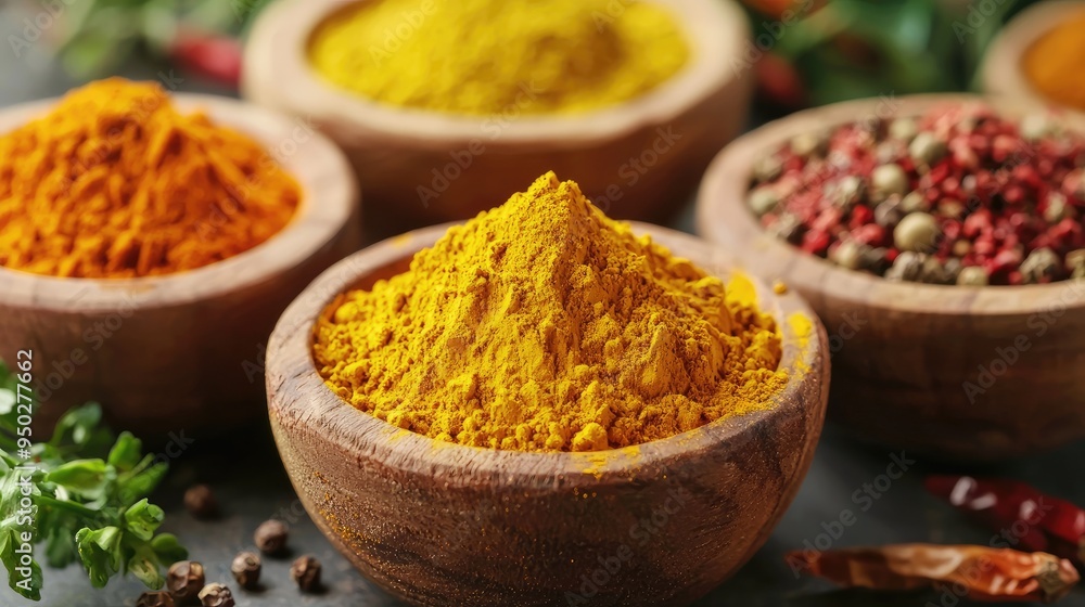 watercolor illustration turmeric powder in wood cup ::1 watercolor ::1 white background