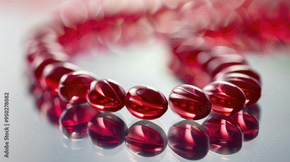 Medicine capsules forming a spiral shape on a reflective surface Medicine capsules forming a spiral shape on a reflective surface