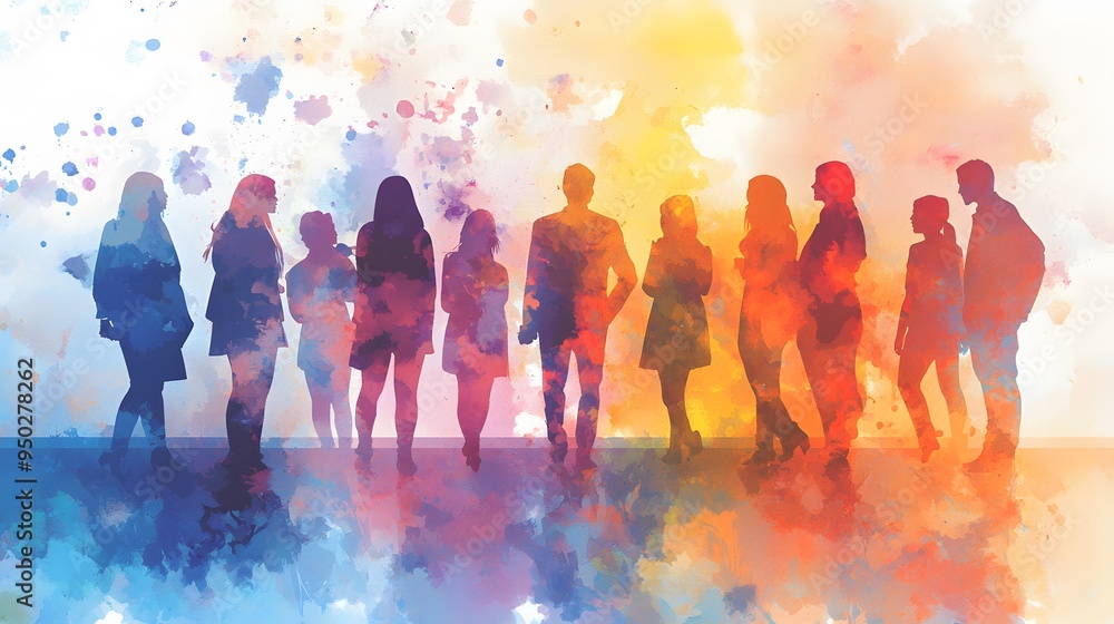 Watercolor Silhouette of People in a Group. Watercolor Silhouette of People in a Group.