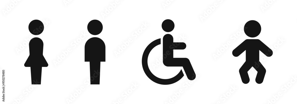 WC icons set. Toilet sign. Restroom symbol set. Man, woman, mother with ...