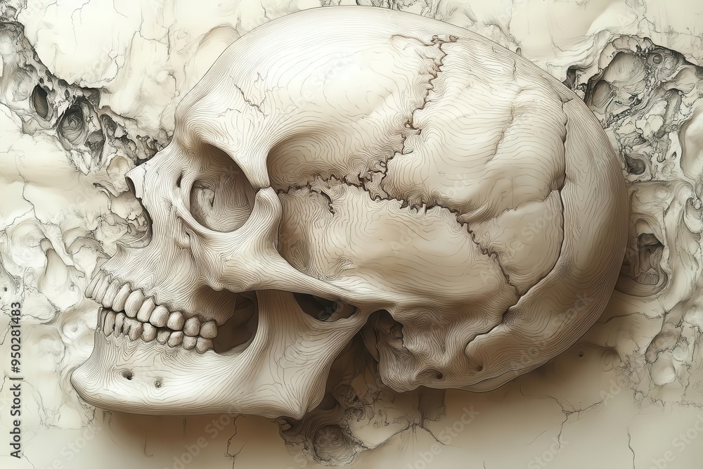 intricate anatomical study of a human skull rendered in a blend of realistic detail and artistic interpretation delicate line work reveals hidden structures and textures intricate anatomical study of a human skull rendered in a blend of realistic detail and artistic interpretation delicate line work reveals hidden structures and textures
