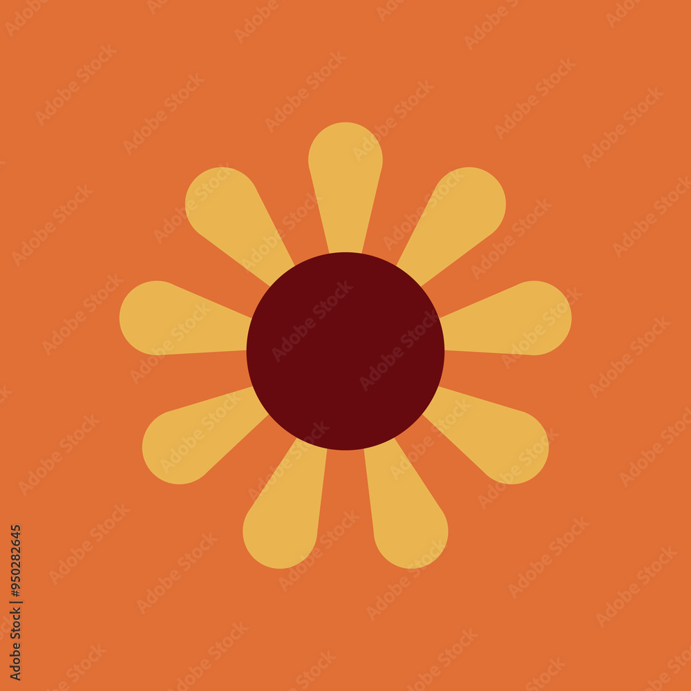 70s Retro Flower Clipart Elements Vector Design, in red, orange and yellow colors, flowers