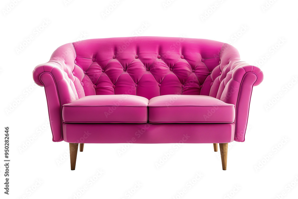 Fototapeta premium Single pink sofa isolated on transparent background.