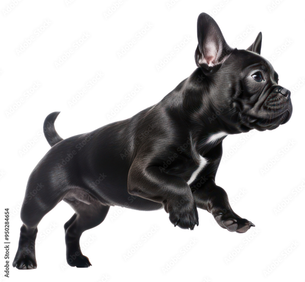 PNG Energetic black French Bulldog jumping PNG Energetic black French Bulldog jumping