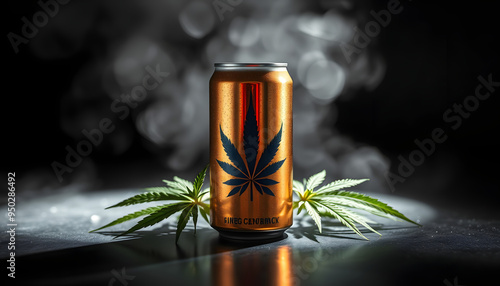 Metallic cannabis drink can isolated with white highlights, png photo