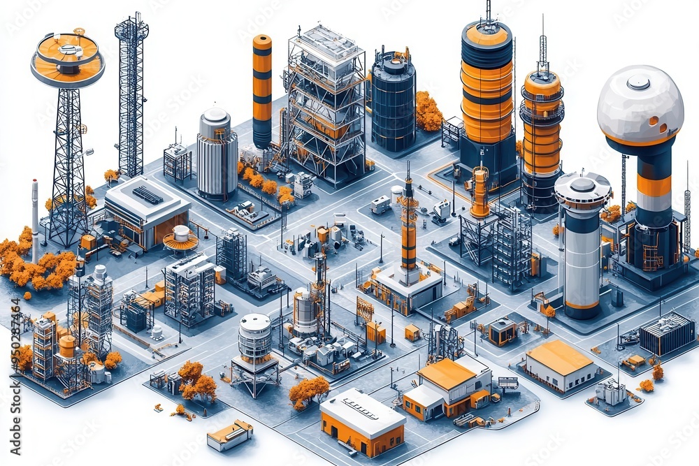isometric 3d vector illustration of various telecom towers and communication structures arranged in a cityscape bold colors and clean lines emphasize technological advancement isometric 3d vector illustration of various telecom towers and communication structures arranged in a cityscape bold colors and clean lines emphasize technological advancement