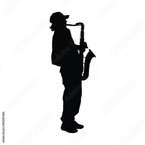 Silhouette of a saxophone player performing illustration