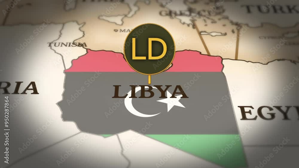 Libyan dinar currency sign showing on world map with 3D rendering Stock ...