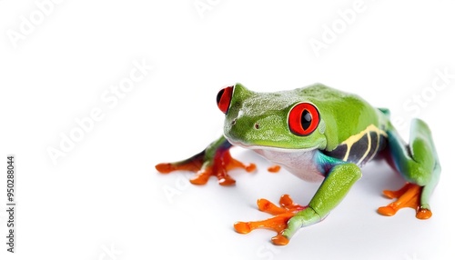 red eyed tree or leaf frog - Agalychnis callidryas - native to forests from Central and South America known for its bright green, blue, red and yellow colors.  Isolated on white background photo