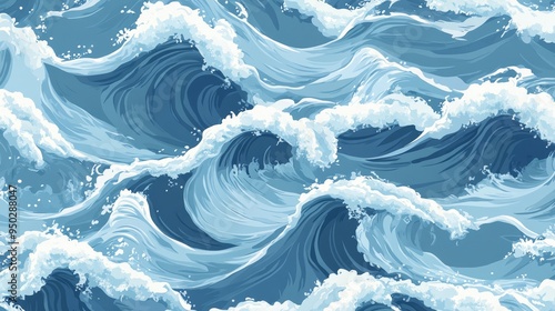 Abstract Blue Ocean Waves Seamless Pattern Texture Background