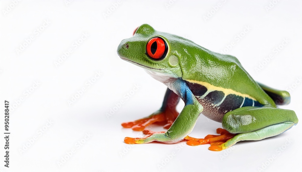 red eyed tree or leaf frog - Agalychnis callidryas - native to forests from Central and South America known for its bright green, blue, red and yellow colors. Isolated on white background red eyed tree or leaf frog - Agalychnis callidryas - native to forests from Central and South America known for its bright green, blue, red and yellow colors. Isolated on white background