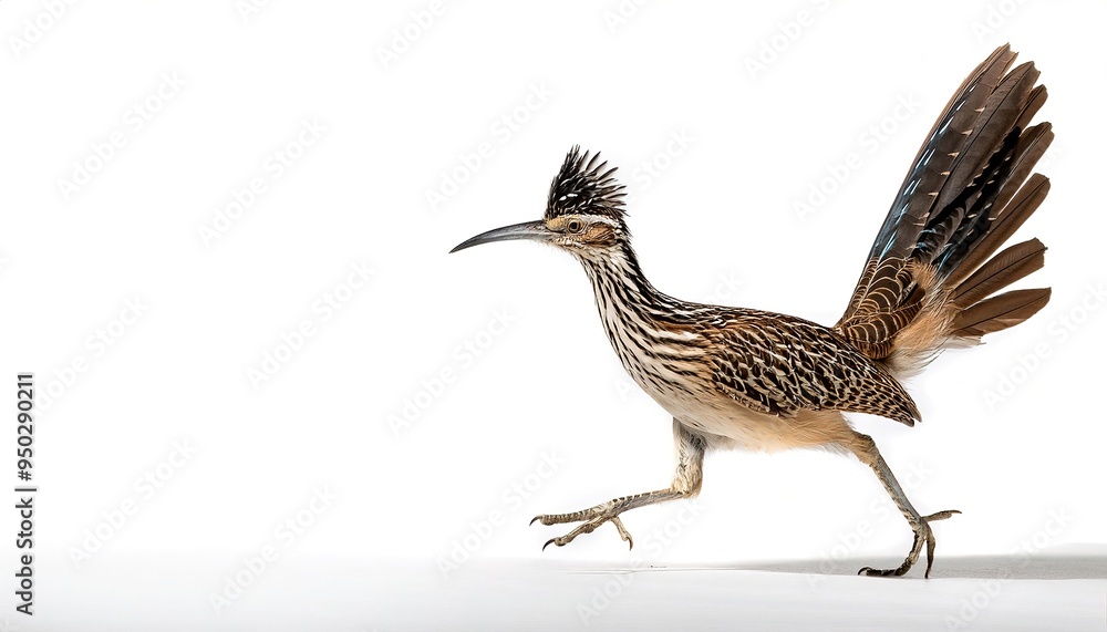Obraz premium roadrunners - genus Geococcyx - aka chaparral birds or cocks, are species of brown colored fast running ground cuckoos with long tails and crests. isolated on white background with copy space