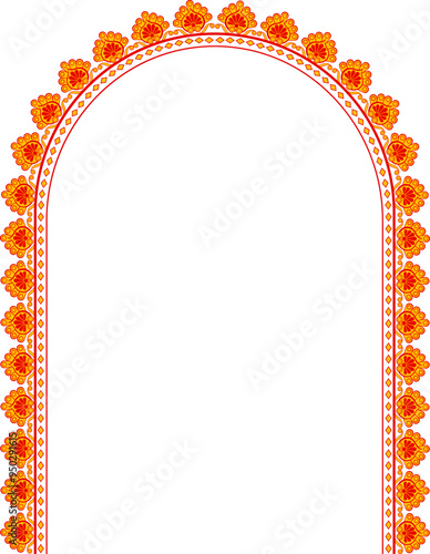 Durga Puja Banner with Arch, Decorative Frame, and Festive Border Featuring Goddess Durga. Includes Happy Durga Puja and Sale Promotion. Ideal for Navratri, Ganesh Chaturthi	