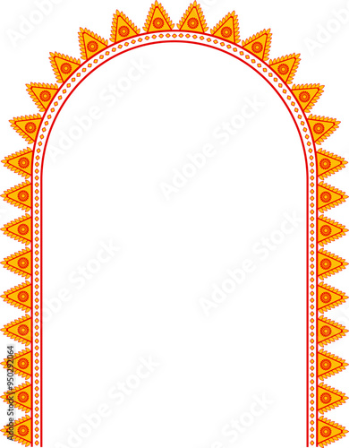Durga Puja Banner with Arch, Decorative Frame, and Festive Border Featuring Goddess Durga. Includes Happy Durga Puja and Sale Promotion. Ideal for Navratri, Ganesh Chaturthi	