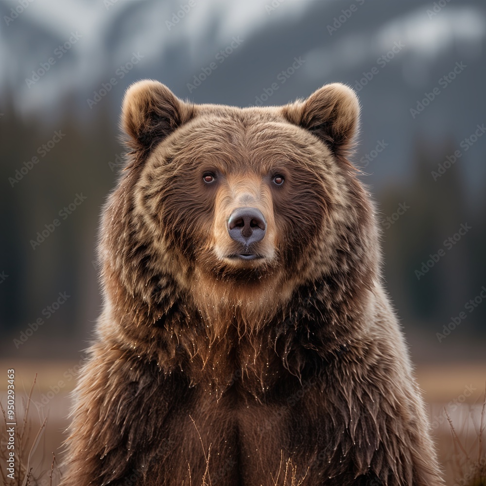 close up stunning grizzly bear with rich, textured fur and intense, expressive eyes, softly blurred mountainous background, warm, natural highing the bear s fur details, close up stunning grizzly bear with rich, textured fur and intense, expressive eyes, softly blurred mountainous background, warm, natural highing the bear s fur details,