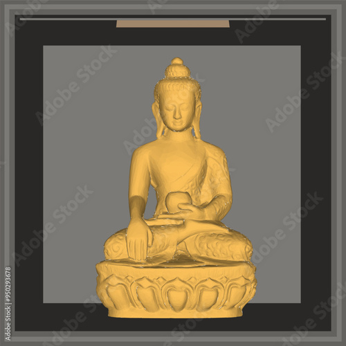 Vector sketch illustration of a smiling Buddha ornament design full of wisdom sitting carrying an alms container