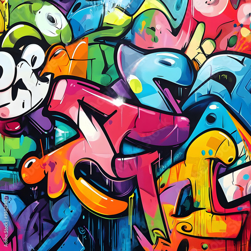 Wallpaper Mural Abstract colorful graffiti artwork with various shapes and drips. Torontodigital.ca