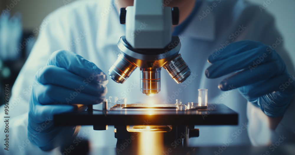 Close up shot of a scientist using a microscope in a laboratory. Close up shot of a scientist using a microscope in a laboratory.