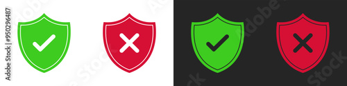 Tick and cross shield sign icon vector design