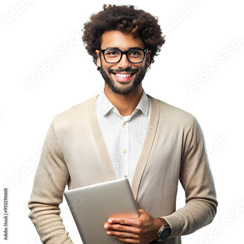 Confident Businessman Holding Laptop 