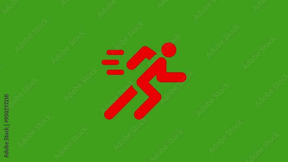 animated runner sing. Running sign appear in center and disappear after some time.green background. animated runner sing. Running sign appear in center and disappear after some time.green background.