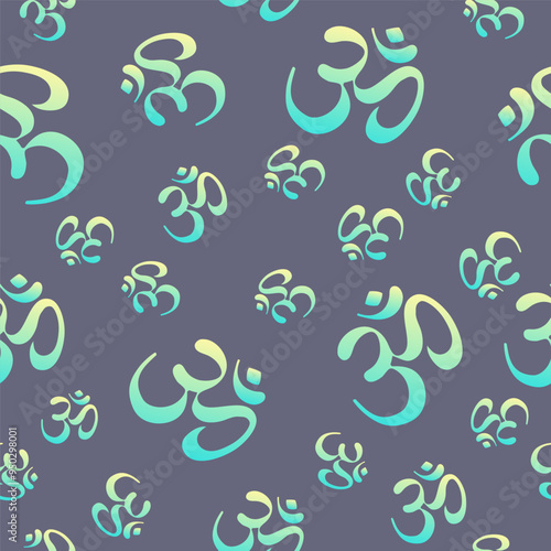Lord Ganesha Diwali Om Sacred Symbol Seamless Pattern. Repetition background for textiles, wrapping paper or wallpapers. Boho style ornament. indu motifs. Tattoo, yoga, spirituality.