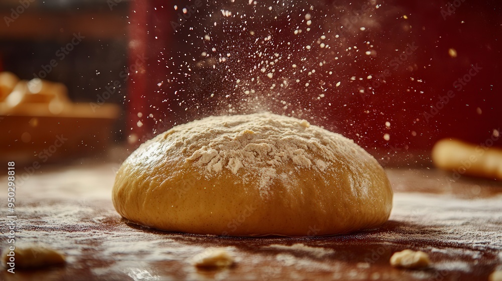 A freshly baked loaf of bread dusted with flour A freshly baked loaf of bread dusted with flour