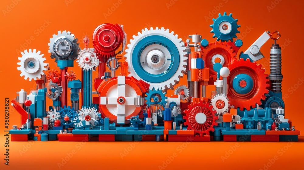 Obraz premium Intricate Machine Made of Colorful Gears and Levers