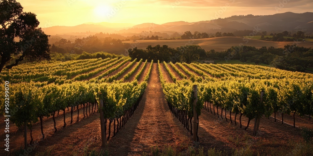 Fototapeta premium This is a vineyard with rows of grape vines.
