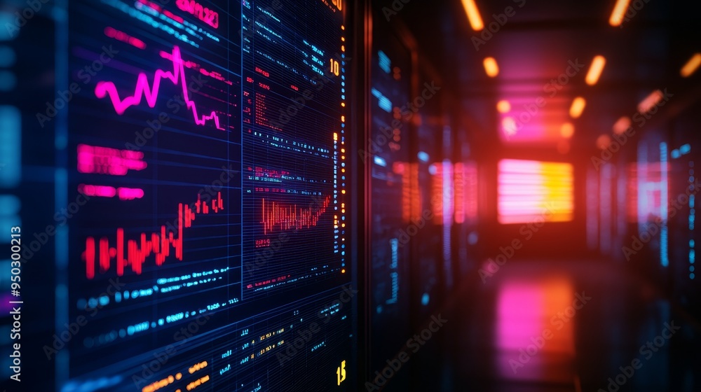 SEO analytics, transparent digital dashboards, neon data flow, high-tech office setting SEO analytics, transparent digital dashboards, neon data flow, high-tech office setting