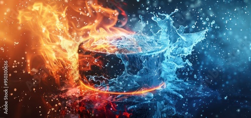 Hockey Puck Surrounded by Fire and Water