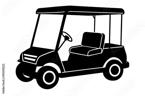 Golf cart vector silhouette, black golf car icon vector
