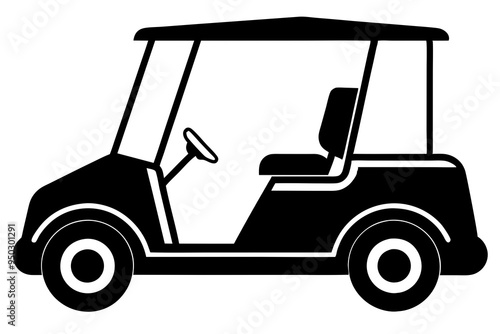 Golf cart vector silhouette, black golf car icon vector
