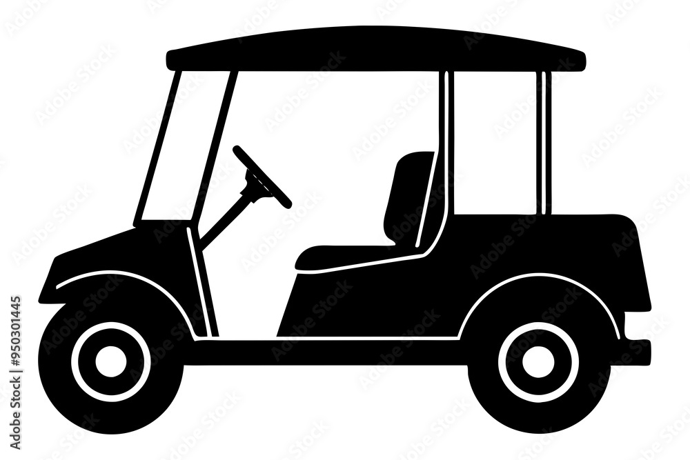 Fototapeta premium Golf cart vector silhouette, black golf car icon vector 