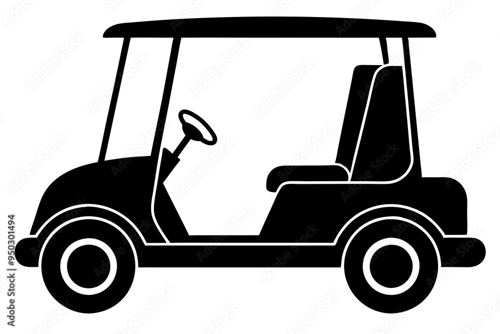 Fototapeta premium Golf cart vector silhouette, black golf car icon vector