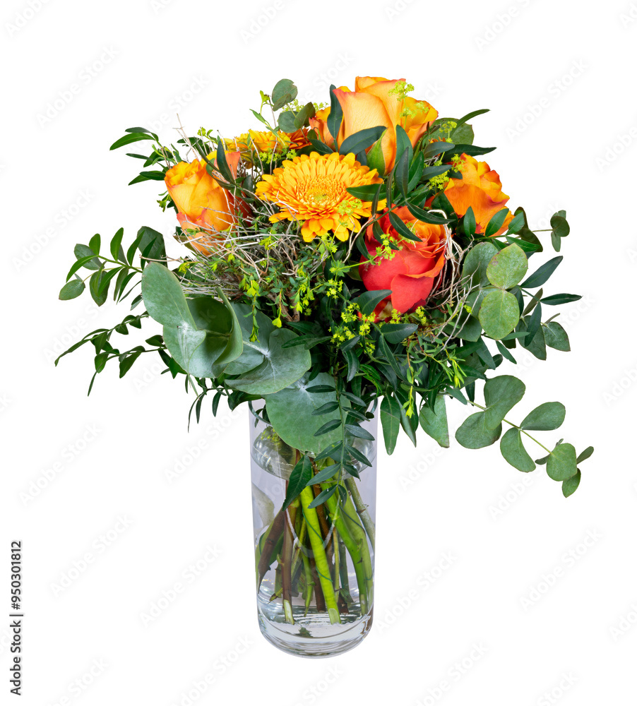Isolated flower arrangement in a glass vase