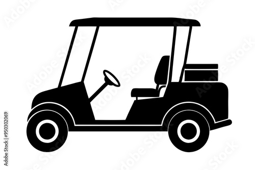 Golf cart vector silhouette, black golf car icon vector
