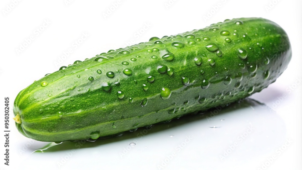 Fresh green cucumber isolated on a clean white background, with water droplets glistening on its smooth skin, evoking a sense of refreshing simplicity. Fresh green cucumber isolated on a clean white background, with water droplets glistening on its smooth skin, evoking a sense of refreshing simplicity.