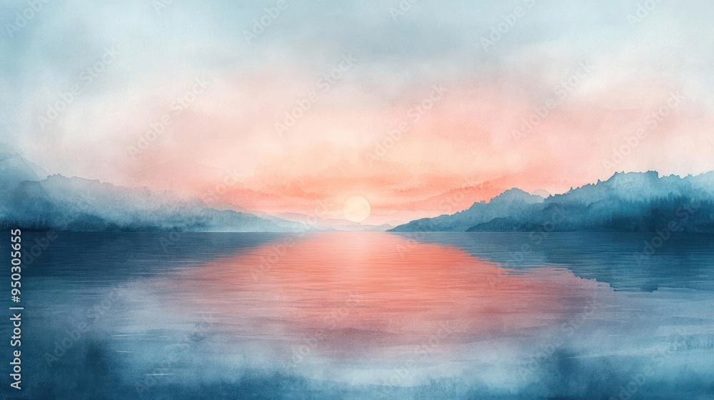 Fototapeta premium Luminous colors of a sunset reflect off the water's surface, painting a serene landscape.