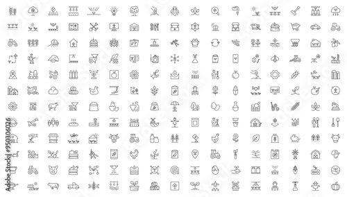 Farming and agriculture outline symbol collection - thin line web icon set.