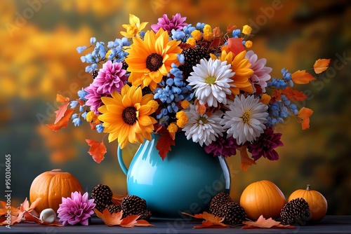 Wallpaper Mural Flower bouquet gift with an autumn theme, depicted in an artwork where the warm colors of the flowers reflect the changing leaves of fall Torontodigital.ca