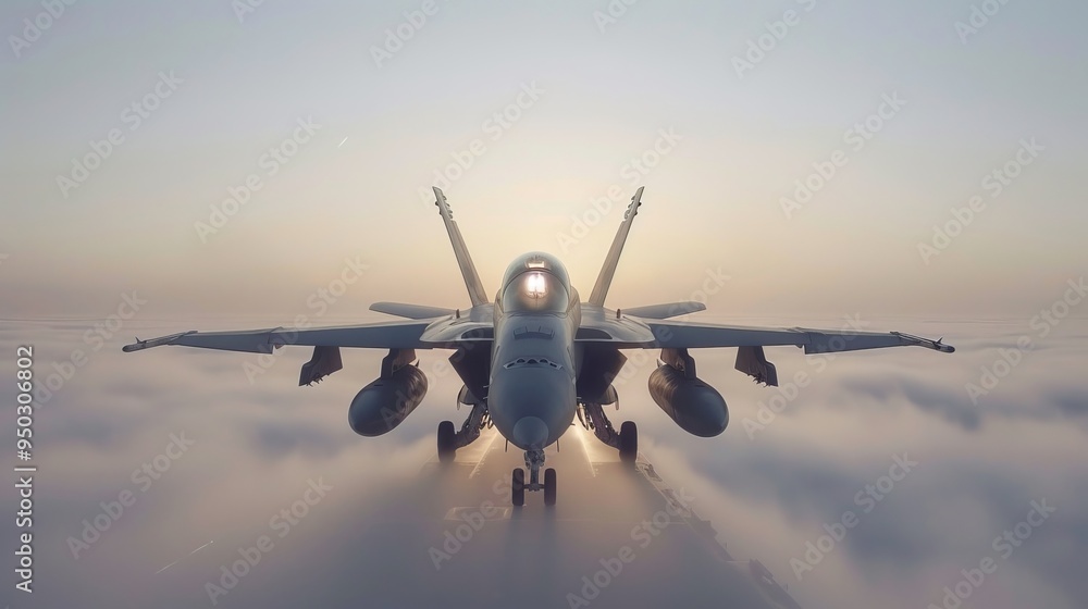 Fighter jet dramatically releasing flares while soaring high above the clouds in the sky Fighter jet dramatically releasing flares while soaring high above the clouds in the sky