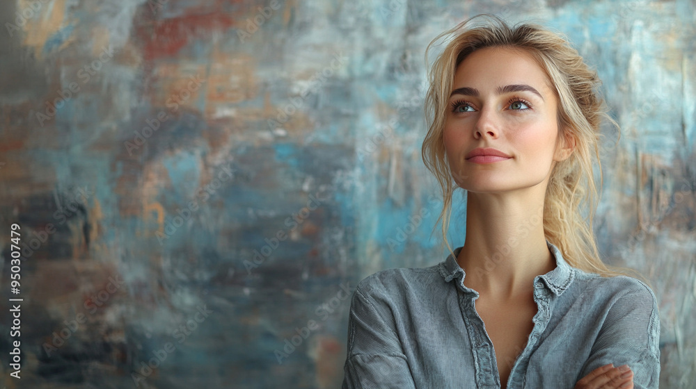 female painter stands with her back to the camera, gazing thoughtfully at a blank canvas in a brightly lit studio, contemplating her next creative idea. Sunlight streams through a large window female painter stands with her back to the camera, gazing thoughtfully at a blank canvas in a brightly lit studio, contemplating her next creative idea. Sunlight streams through a large window