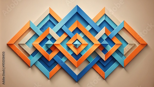 Geometric abstract composition of vibrant blue and orange parallelograms overlapping and intersecting, creating a dynamic and harmonious visual balance in a neutral background. photo