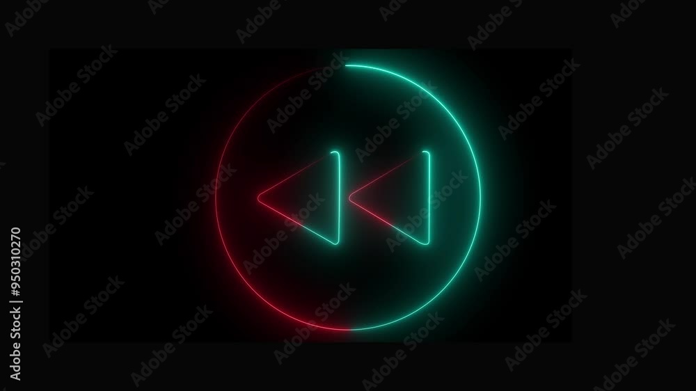 neon animation of two collars rewind button on black background. Motion graphic. neon animation of two collars rewind button on black background. Motion graphic.