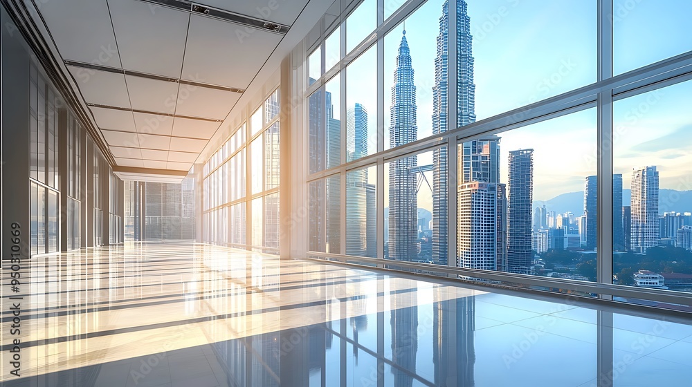Modern Office Interior with Panoramic City View Modern Office Interior with Panoramic City View