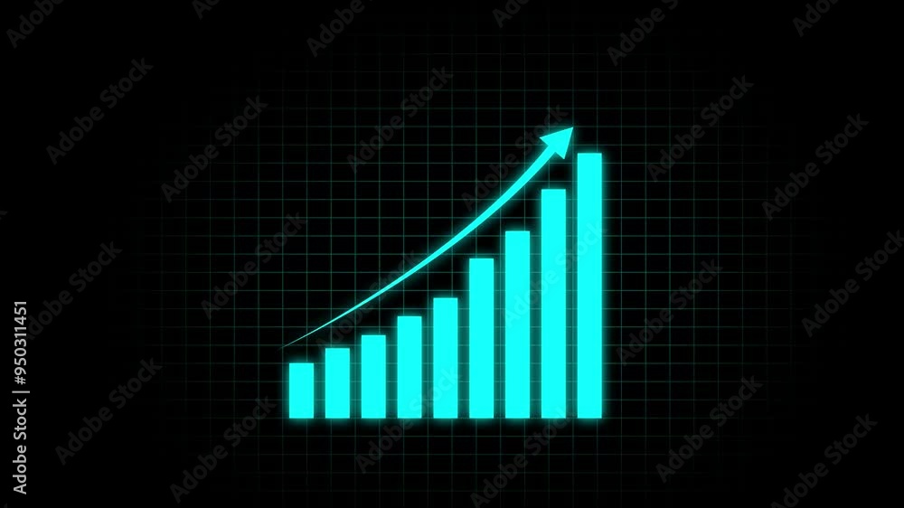 business graph icon animation on black background, cyan color business graph. business graph icon animation on black background, cyan color business graph.