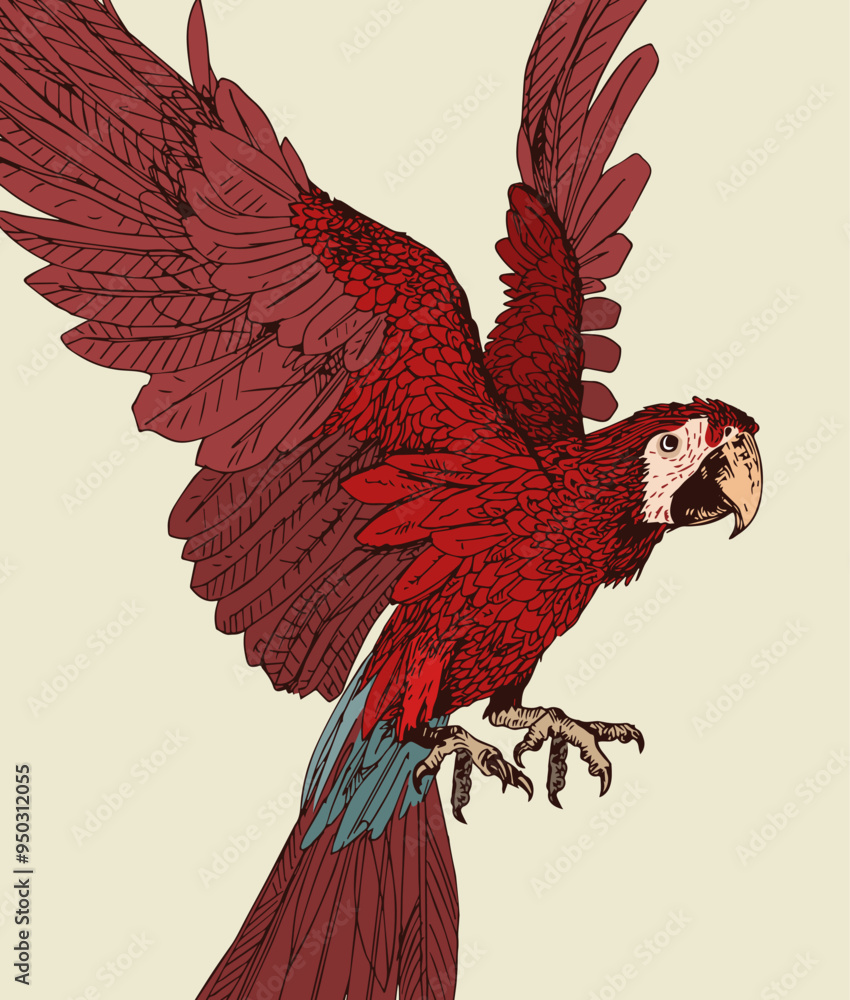 Obraz premium Ara parrot bird. Vector hand drawn illustration.